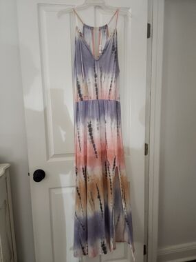 VENUS Tie-Dye Spaghetti Strap Maxi Dress - Pink, Purple & Tan